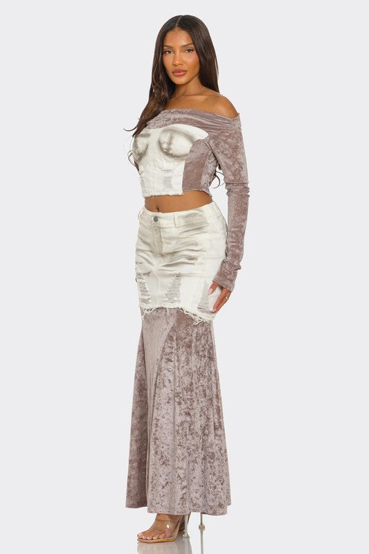 Velvet-Denim Fused Set