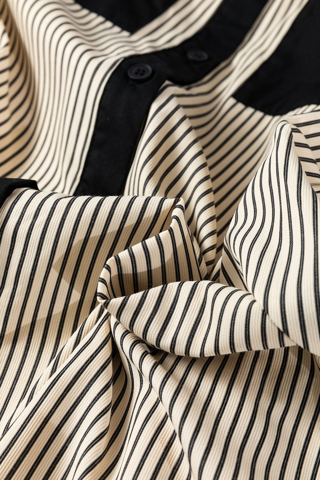 Black Stripe Color Block Patchwork Shirt Collar Button Down Puff Sleeve Mini Dress