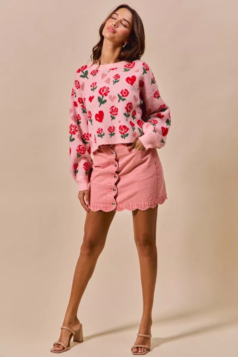 Vintage Wash Scallop Edge Denim Mini Skirt
