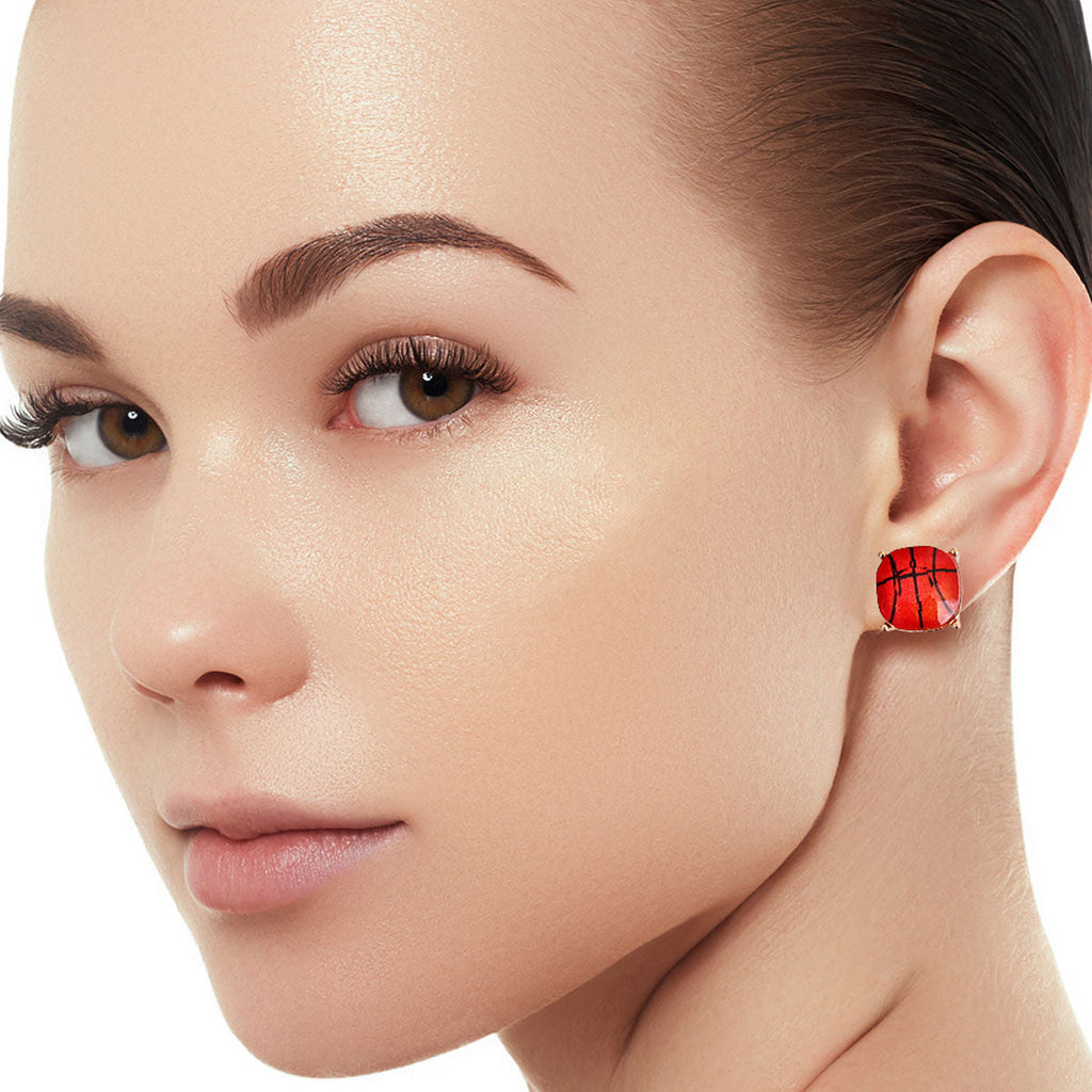 Basketball Stud Earrings Gold Cushion Cut Stylish Fashion Jewelry