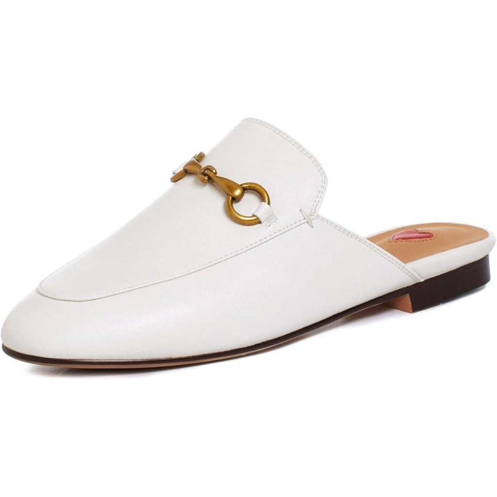 Vertundy Womens size 8.5 White Faux Leather Slide On Gold Buckle Loafers Shoes
