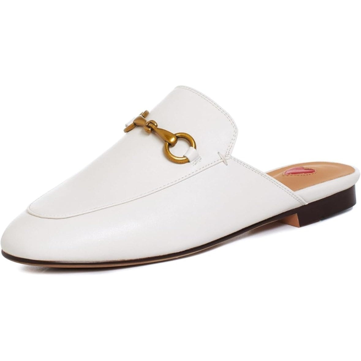 Vertundy Womens size 8.5 White Faux Leather Slide On Gold Buckle Loafers Shoes