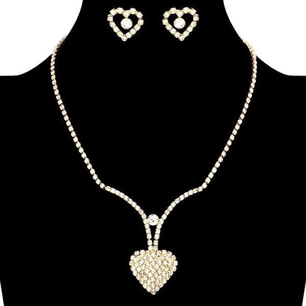 Big Heart Dangle Rhinestone Necklace Set