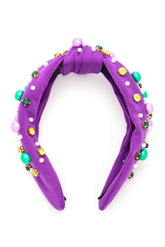 Mardi Gras Mix Pearl Beaded Headband