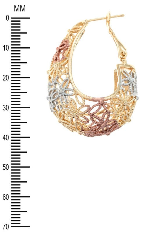 3D Textured 3 Tone Laser Cut Hoop Earrings – Stylish Statement Jewelry
