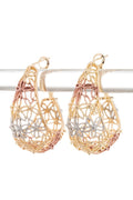 3D Textured 3 Tone Laser Cut Hoop Earrings – Stylish Statement Jewelry
