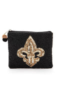 Beaded Sequins Pouch with Black Gold Fleur De Lis – Stylish Fashion Accessory