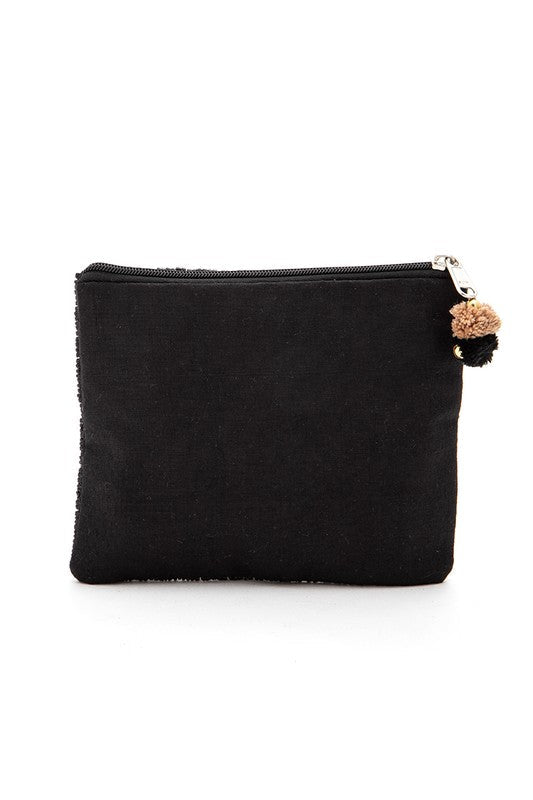 Beaded Sequins Pouch with Black Gold Fleur De Lis – Stylish Fashion Accessory
