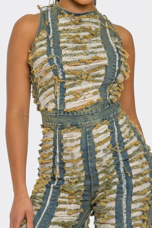 Frayed Denim Jumpsuit