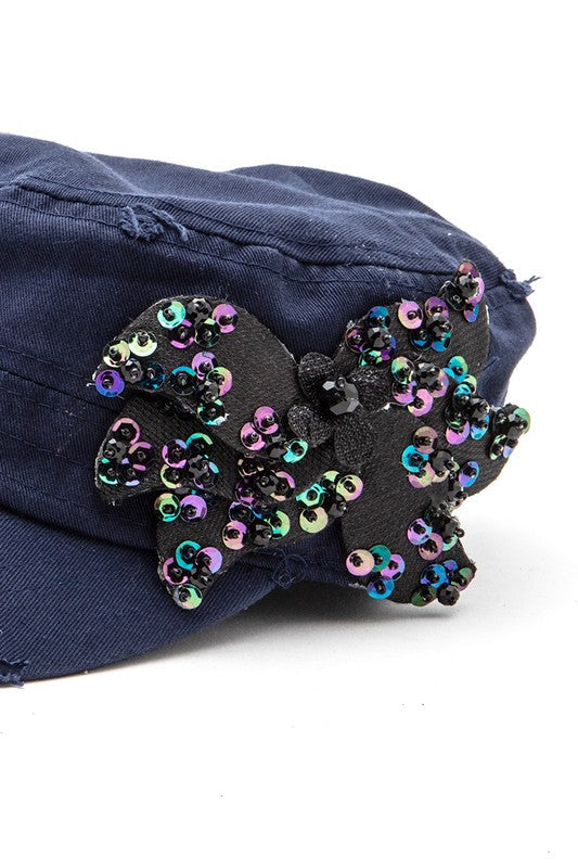 Beaded Butterfly Statement Cadet Hat