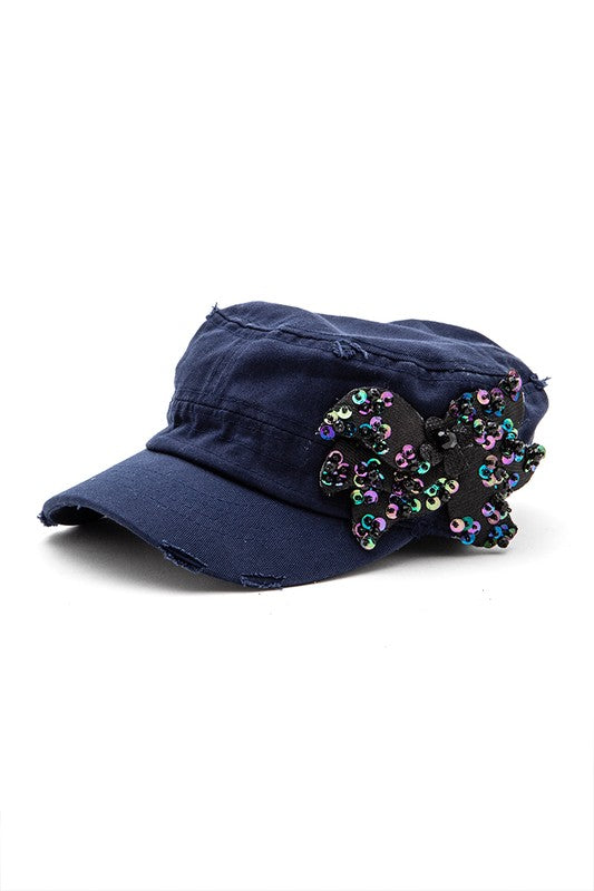 Beaded Butterfly Statement Cadet Hat