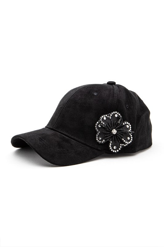Beaded Flower Suede Fashion Cap
