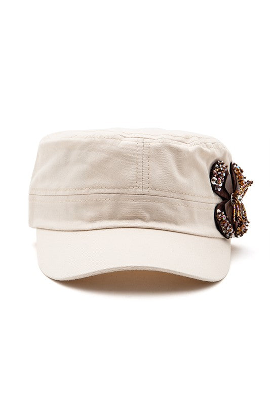 Sequin Beaded 3D Flower Iconic Cadet Hat