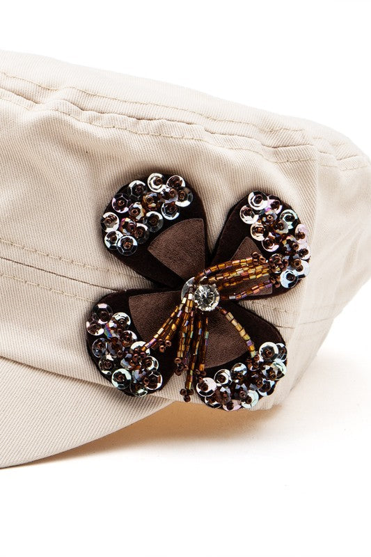 Sequin Beaded 3D Flower Iconic Cadet Hat