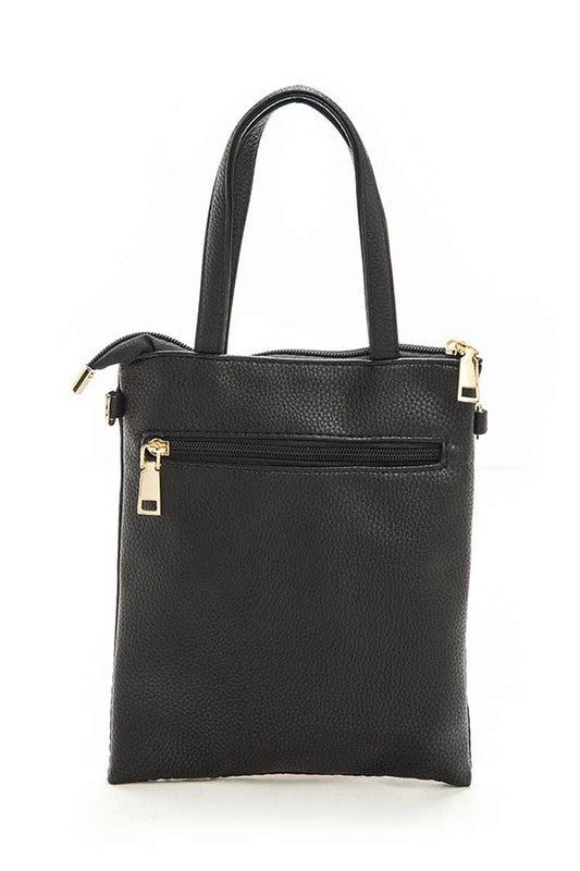 Pearl Embellished Girl Print Top Handle Bag