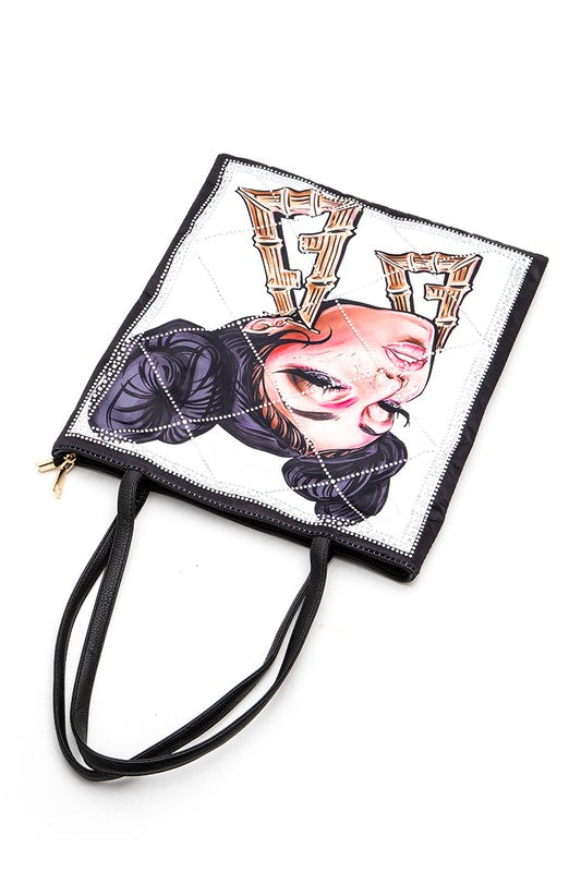Crystal Embellished Cool Girl Print Tote Bag