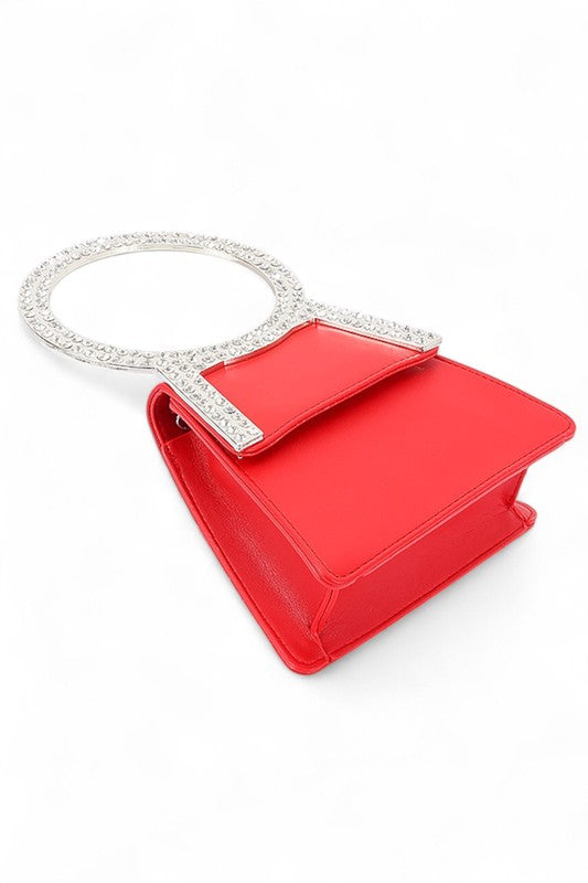Rhinestone Top Handle Satin Clutch Bag