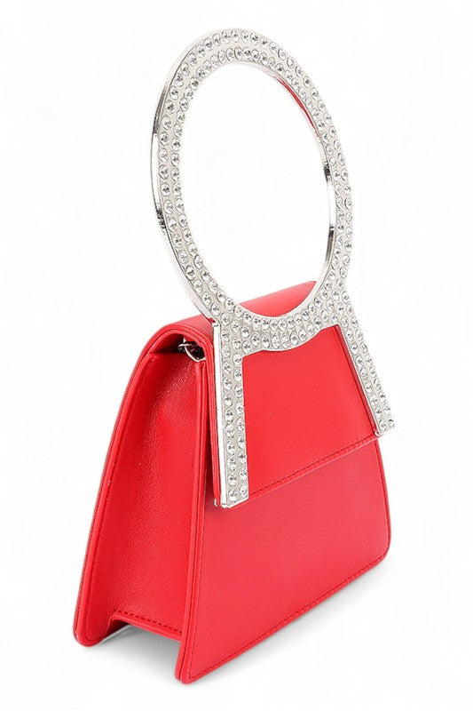 Rhinestone Top Handle Satin Clutch Bag