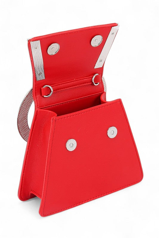 Rhinestone Top Handle Satin Clutch Bag