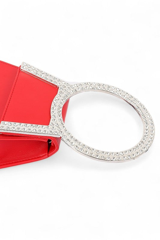 Rhinestone Top Handle Satin Clutch Bag