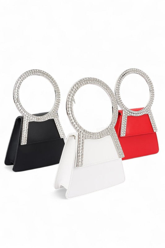 Rhinestone Top Handle Satin Clutch Bag