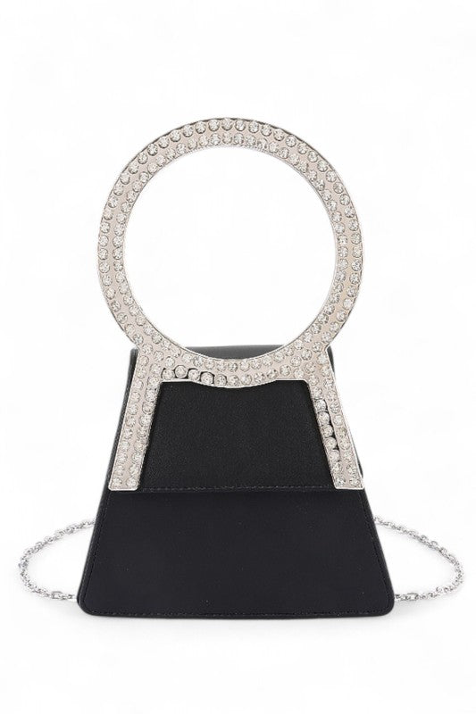 Rhinestone Top Handle Satin Clutch Bag