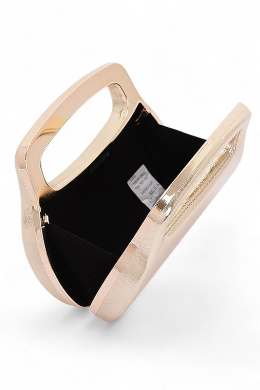 Top Handle Molded Metallic Clutch Swing Bag