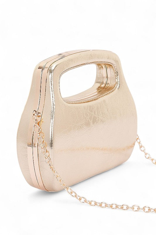 Top Handle Molded Metallic Clutch Swing Bag