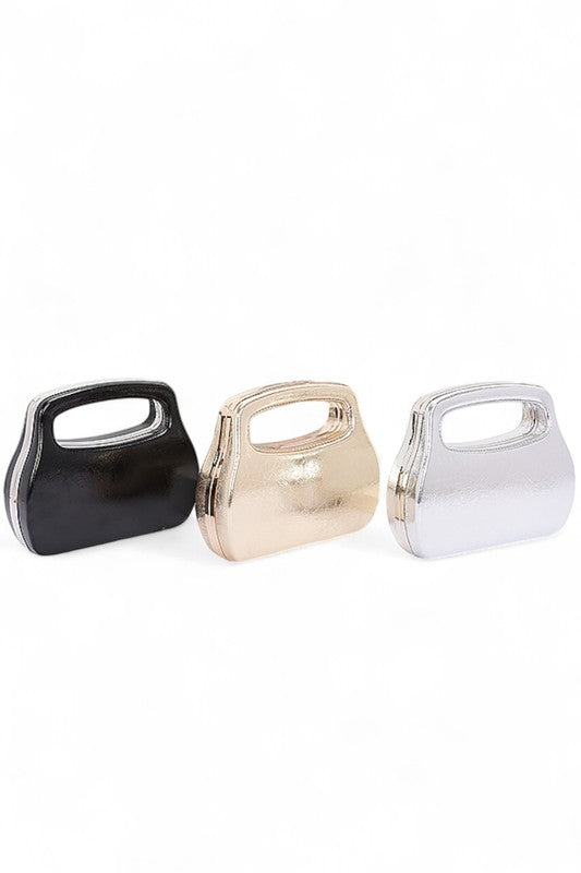 Top Handle Molded Metallic Clutch Swing Bag