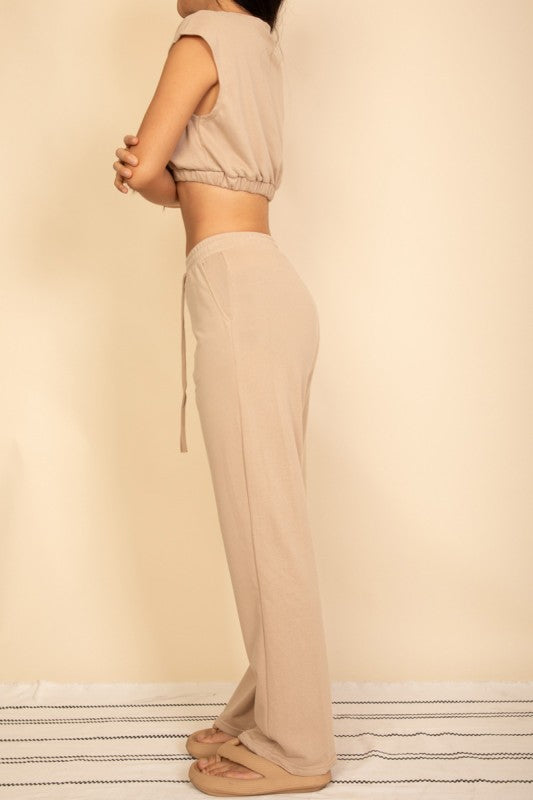 Hemmed Crop Top & Wide Leg Pants Set