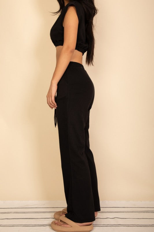 Hemmed Crop Top & Wide Leg Pants Set