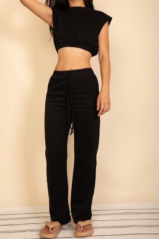 Hemmed Crop Top & Wide Leg Pants Set