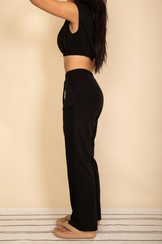 Hemmed Crop Top & Wide Leg Pants Set