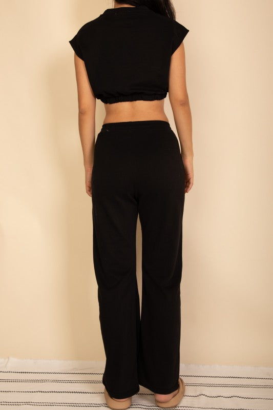 Hemmed Crop Top & Wide Leg Pants Set