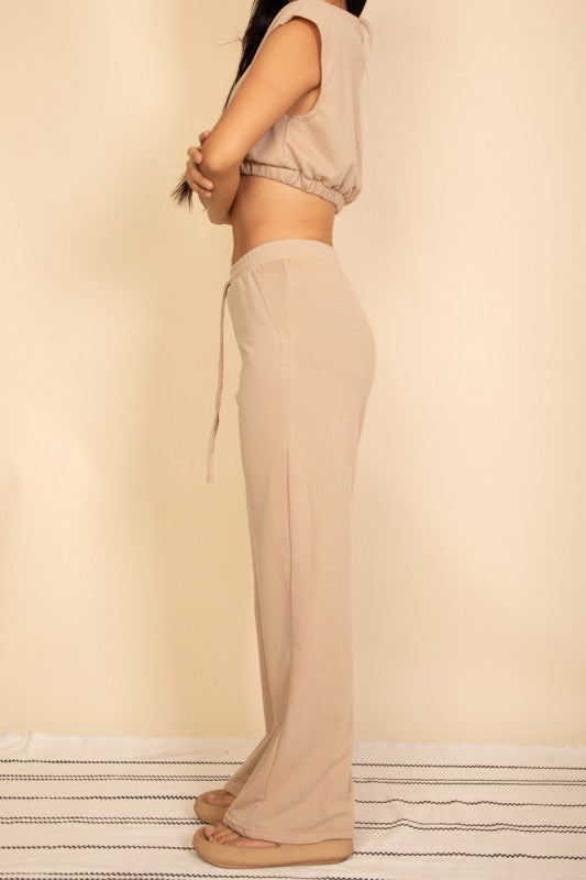Hemmed Crop Top & Wide Leg Pants Set