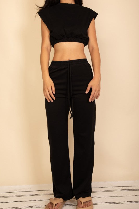 Hemmed Crop Top & Wide Leg Pants Set