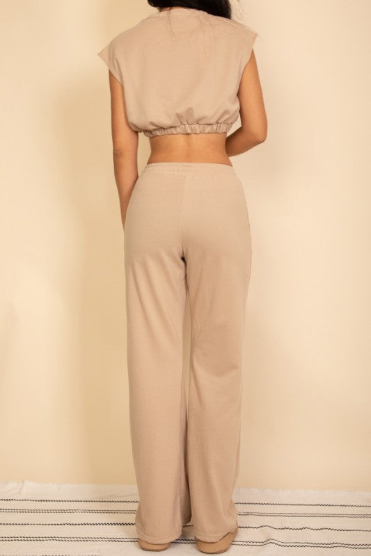 Hemmed Crop Top & Wide Leg Pants Set