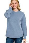 Full Size Raised Rib Round Neck Long Sleeve Top Plus Size