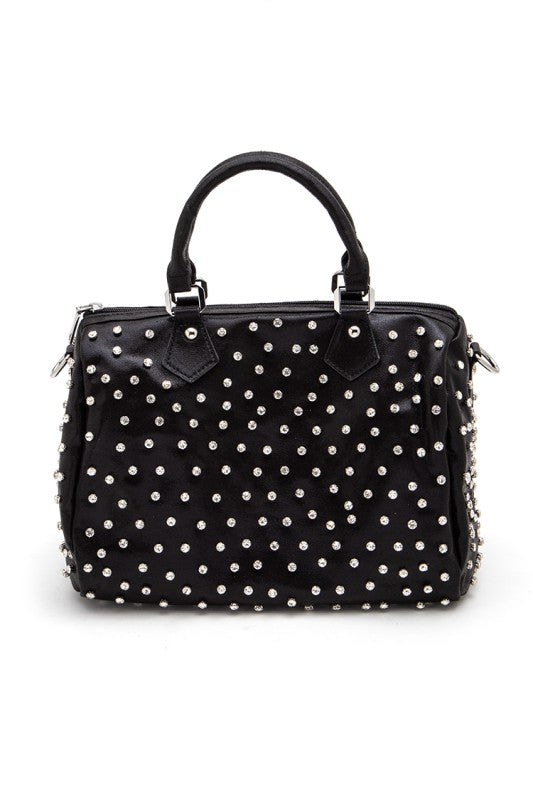 Rhinestone Studded Top Handle Boston Bag