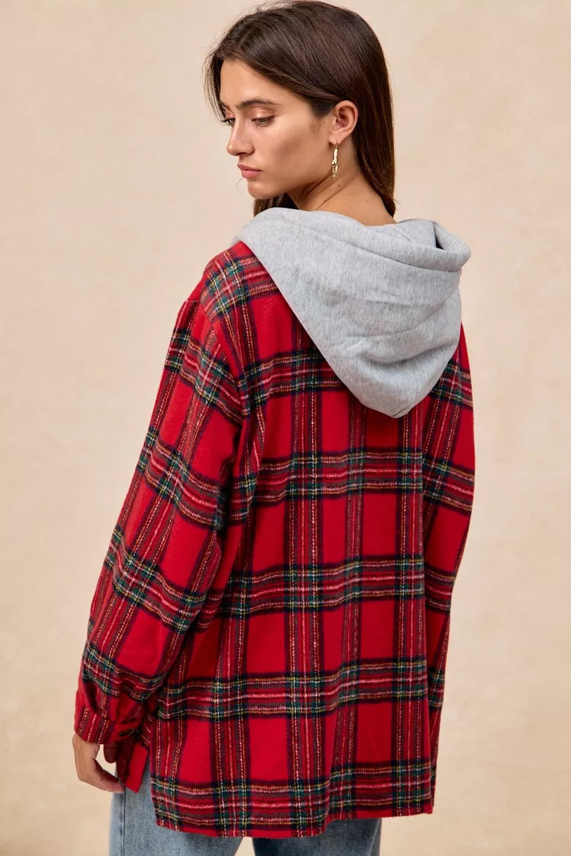 Brushed Plaid Hooded Jacket