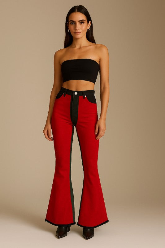 Red Suede Bell Bottom Jean