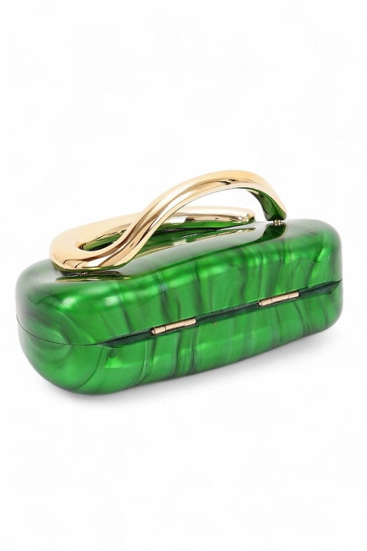 Gold Iconic Handle Marble Resin Box Clutch