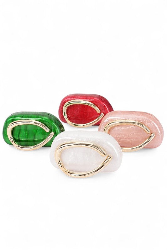 Gold Iconic Handle Marble Resin Box Clutch