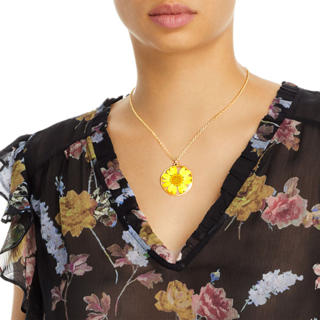 Statement Necklace Yellow Daisy Dried Flower Stylish Accessory