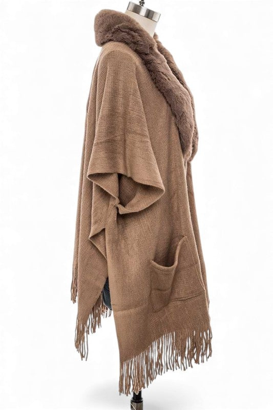 Faux Fur Lapel Long Cardigan