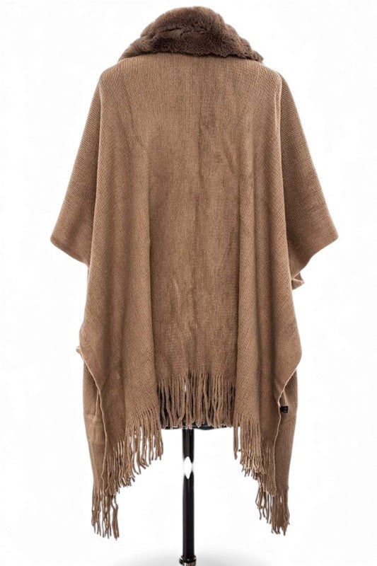 Faux Fur Lapel Long Cardigan