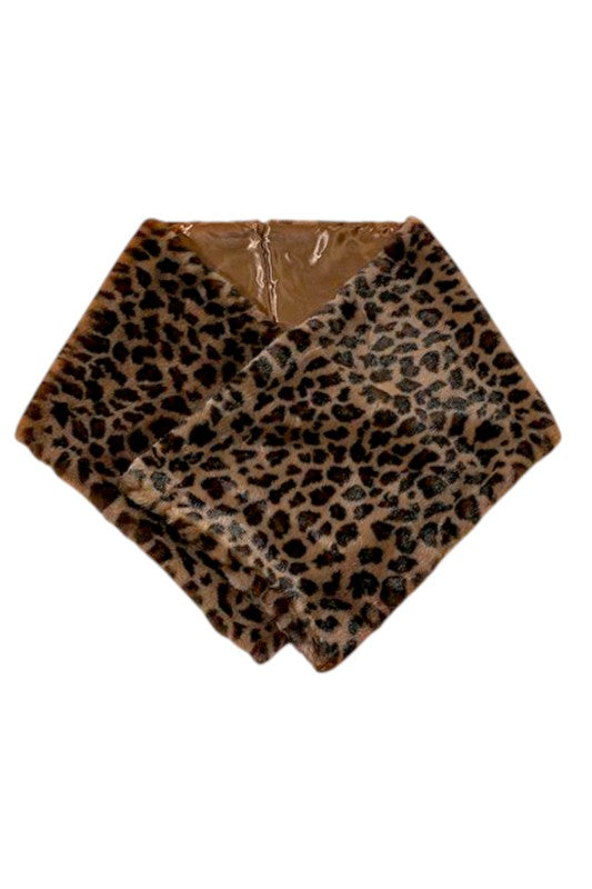 Faux Fur Leopard Printed Shaw Scarf