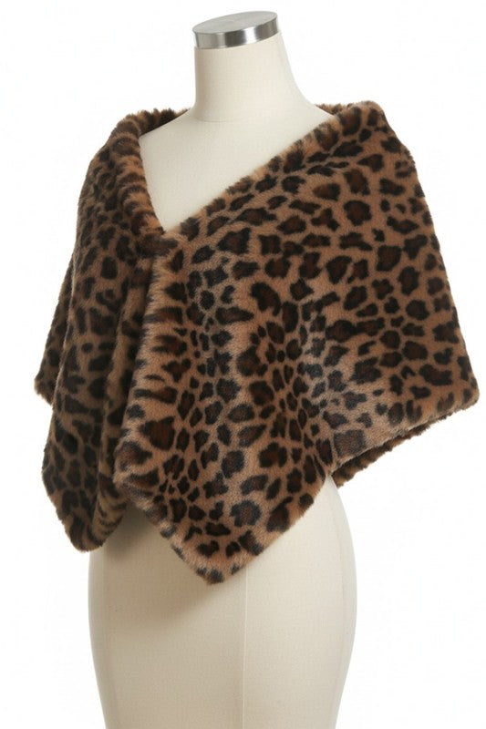 Faux Fur Leopard Printed Shaw Scarf