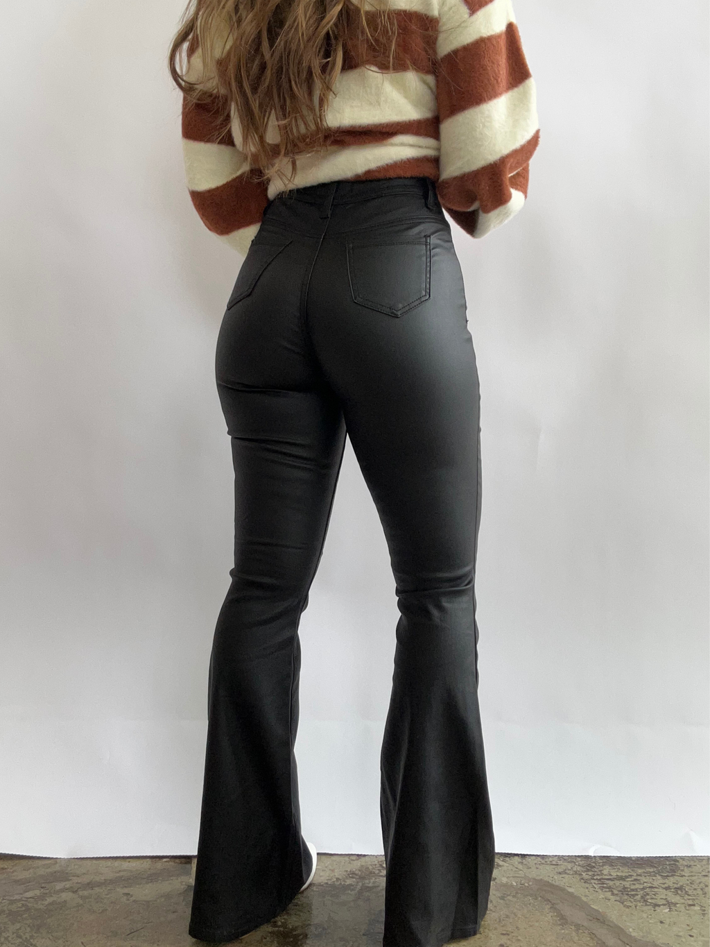 Leather Blakely High Waisted Bell Bottom Flare Jeans - Black