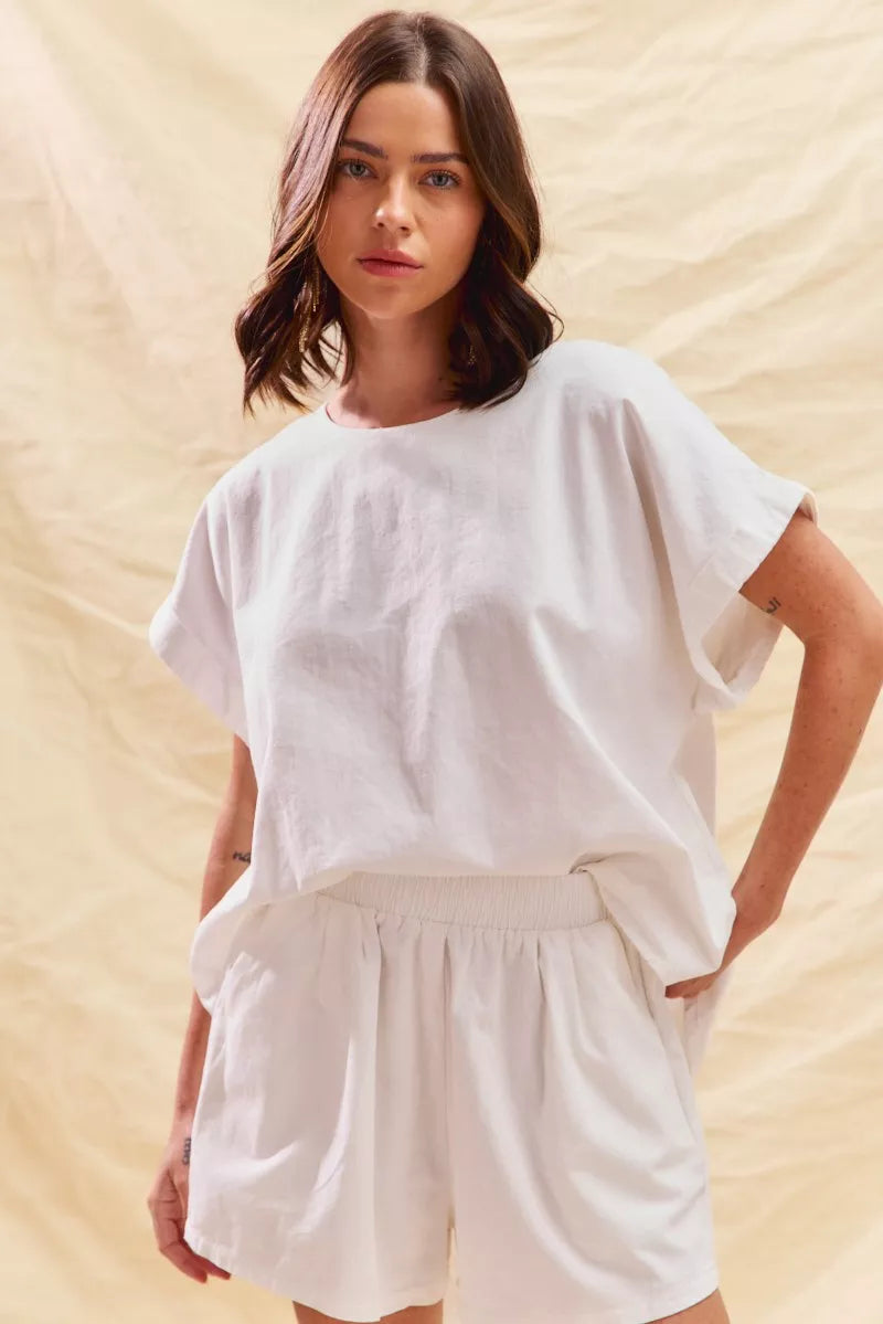 Round Neck Short Sleeve Top and Shorts Set